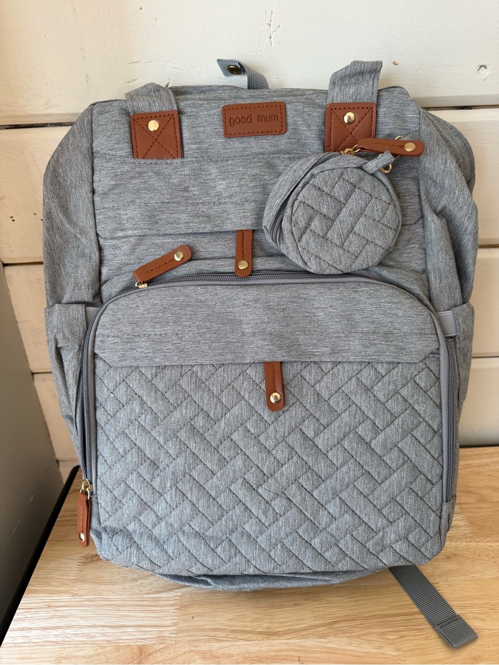 Good Mum Quilted Gray Men's Backpack with Coin Pouch